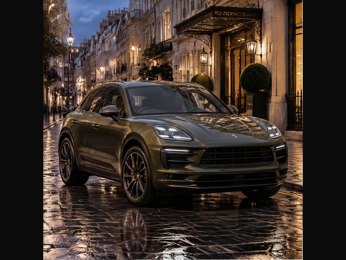Dark olive Porsche Macan in Mayfair